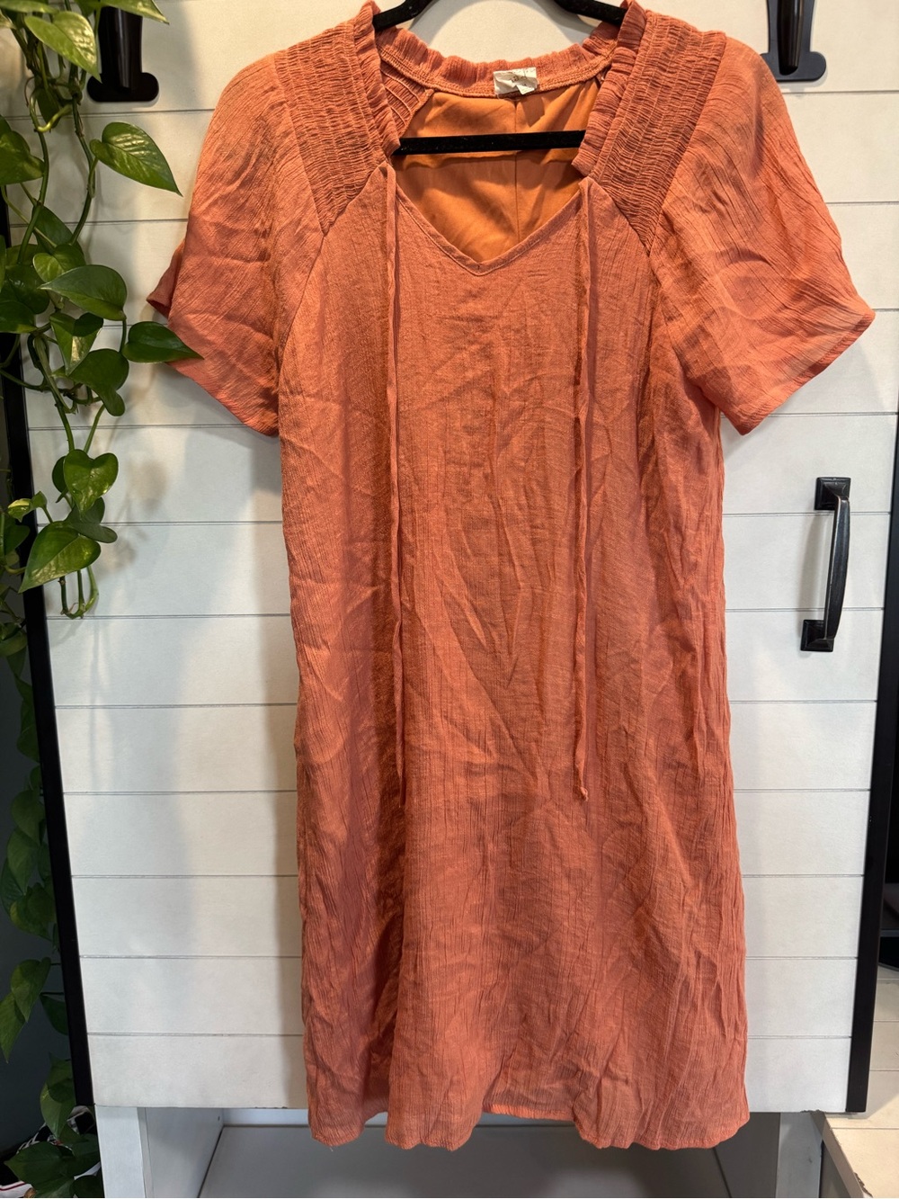 NAIF Rust Orange Short-Sleeve V-Neck Mini Dress